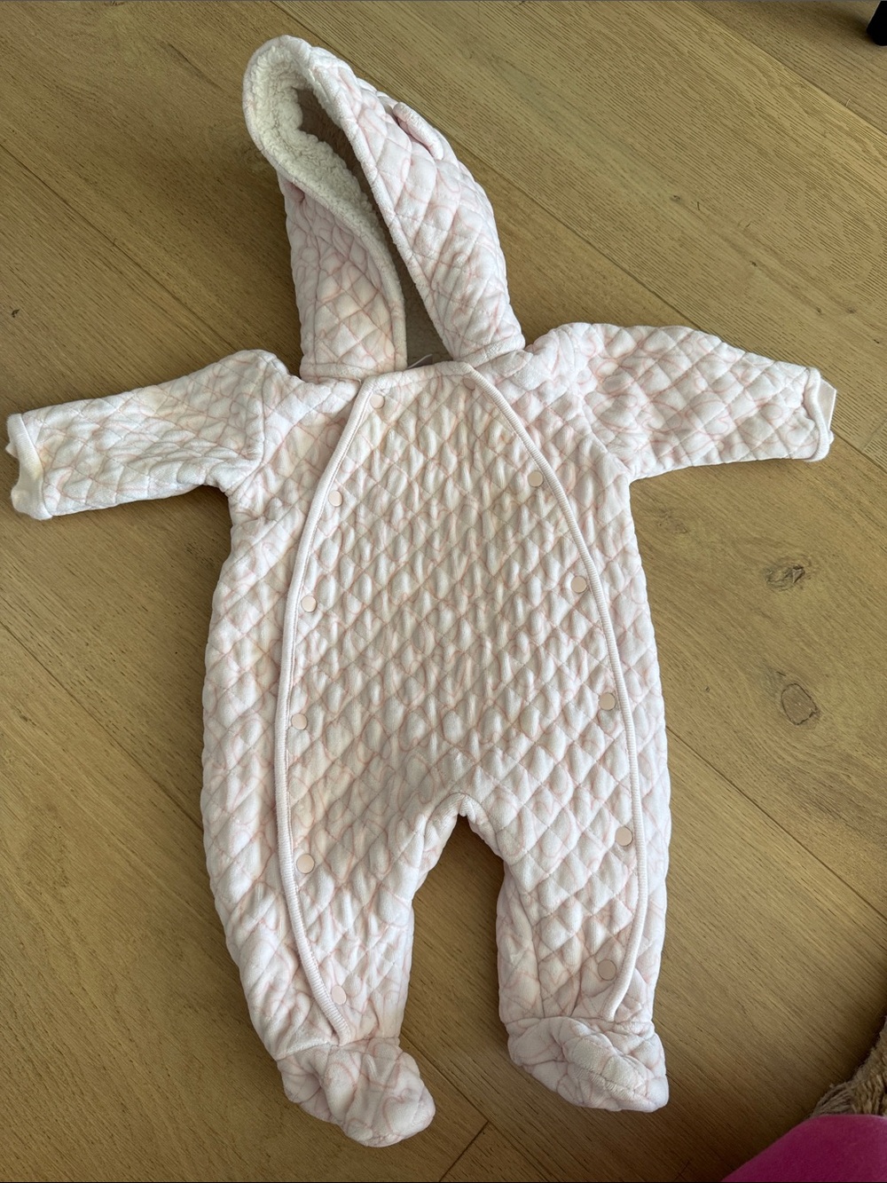 Nordstrom Quilted Light Pink Hooded Footed Baby One-Piece